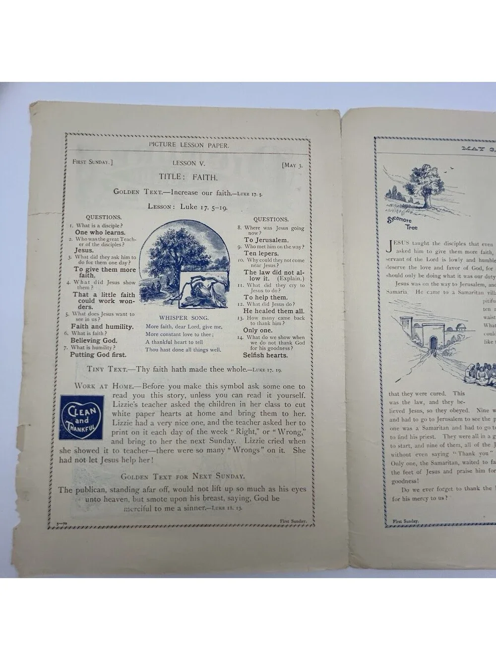 1892 Picture Paper Lesson Aug.7, 19th Century Children’s Religious Lesson    C22